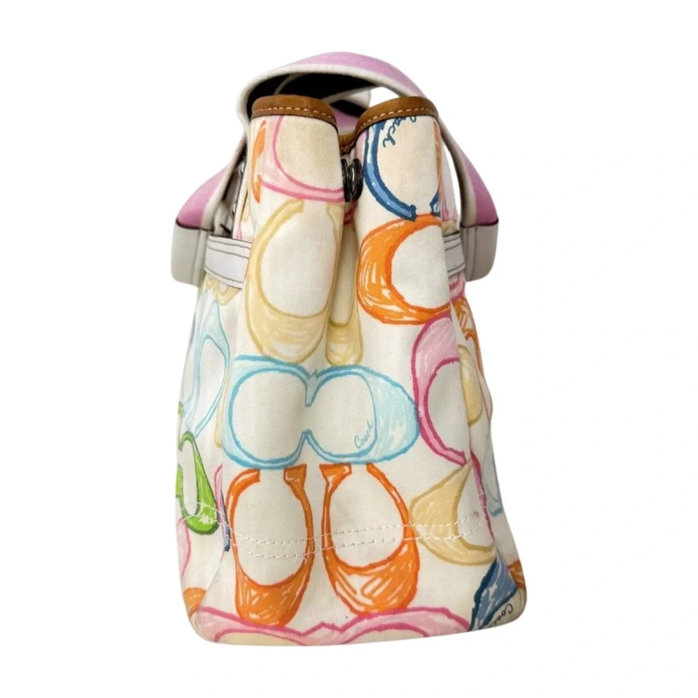 Coach Vintage 2006 Scribble Canvas Tote Multicolor Pink Straps Y2K Era